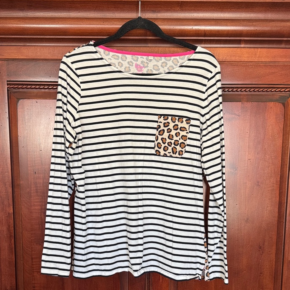 Boden Mixed Print Top with Pink Trim Size 16